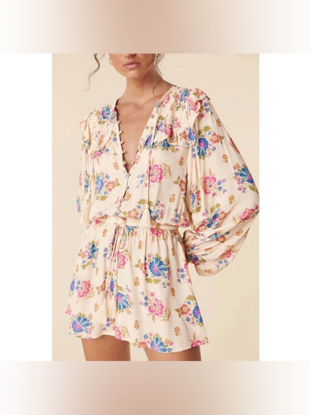 🌺SPELL Solstice Cream Floral Romper